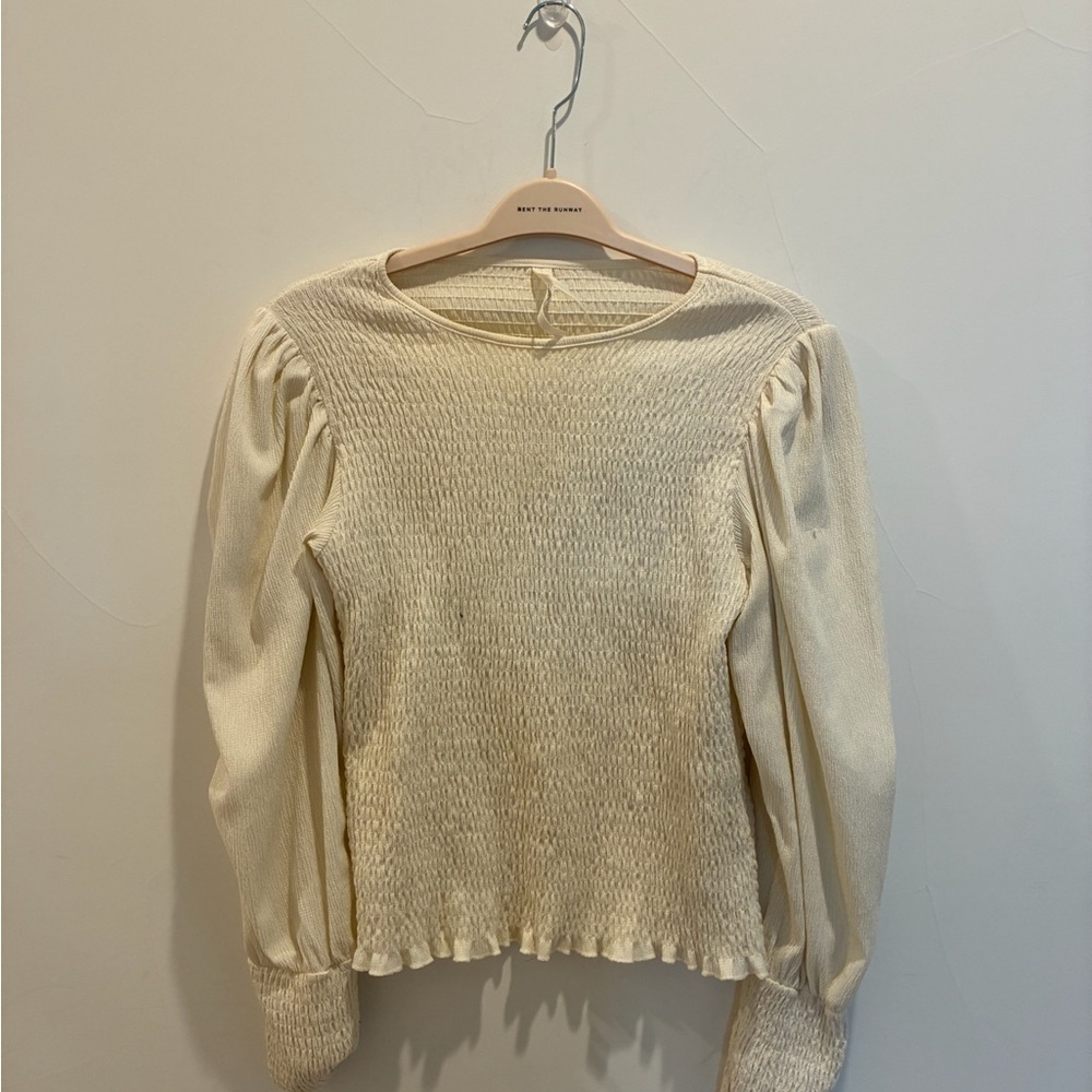Anthropologie Cream Ribbed Long Sleeve Blouse